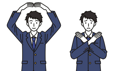 まるばつのジェスチャーをする男子中学生・高校生