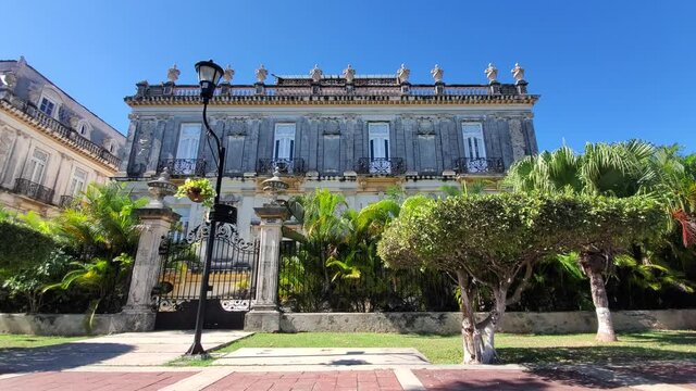 Central Avenue Paseo de Montejo in Merida with local museums, restaurants, monuments and tourist attractions.