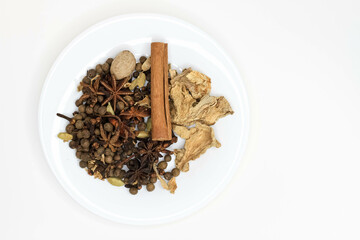 Mulled wine set. A set of spices for mulled wine on a white background.