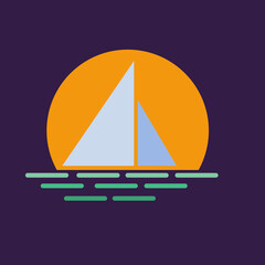 sailing ship in the middle of the sea at dusk vector illustration design