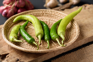 Fresh organic green chilies from local markets are an ingredient in northern Thai cuisine