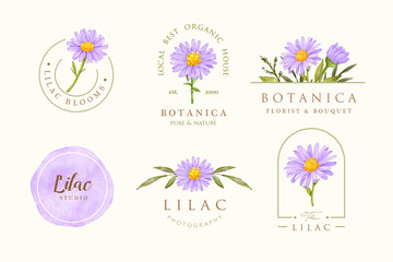 lilac flower logo design set