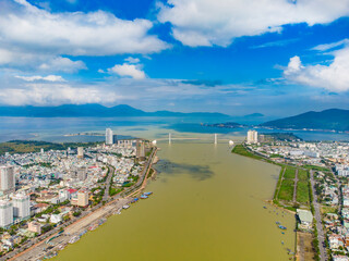 Fototapeta na wymiar Aerial view of Da Nang city which is a very famous destination for tourists.
