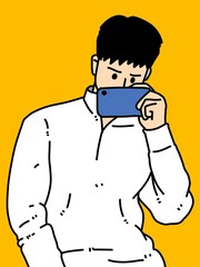 cute man cartoon on orange background