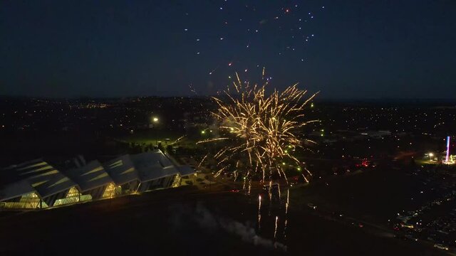 AERIAL: Firecrackers at a Local Carnival Fair During Night in Melbourne Australia
