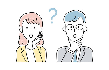 手描き風・困った顔の男女のベクターイラスト