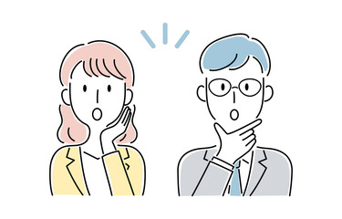 手描き風・びっくりする男女のベクターイラスト