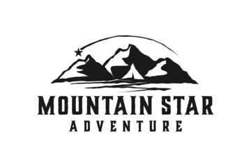 Fototapeta na wymiar Simple Bold Black Mountain with Star logo design