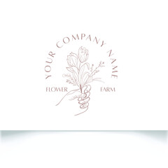 Hand Drawing Floral Logo Design 