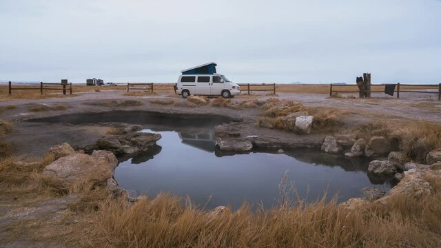 Camper van parked in a wild scenic location. 