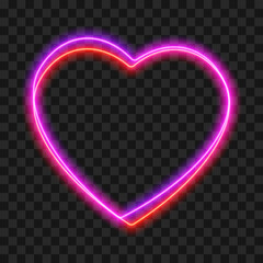 Abstract neon hearts frame, red and purple light, isolated on transparent background, vector illustration. © Vectorry