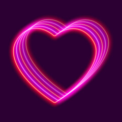 Neon hearts abstract sign on dark background, vector illustration.