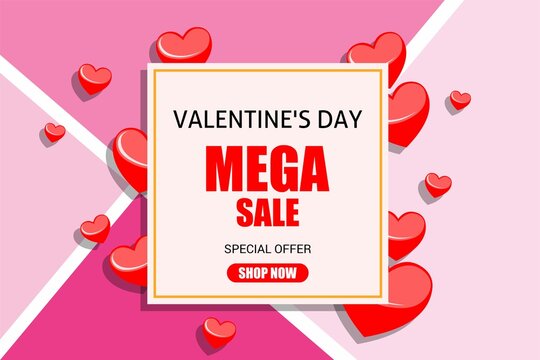 Valentine's day sale background with heart icon. Template for discount and sale promotion. poster, banner, brochure, flyer. Vector illustration