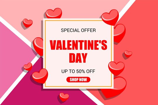 Valentine's day sale background with heart icon. Template for discount and sale promotion. poster, banner, brochure, flyer. Vector illustration