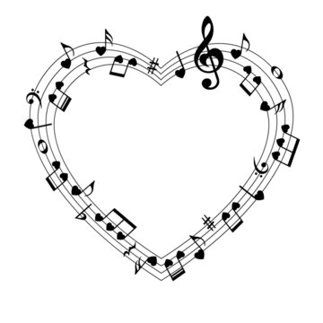 recommend clip art: Heart shape music notes, musical frame, isolated vector illustration.