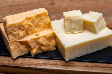 British cheeses collection, Scottish coloured and English matured cheddar cheeses