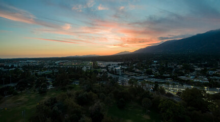Sunset aerial view of the Monrovia area