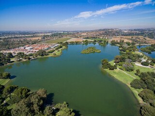 Obraz premium Sunny aerial view of Whittier Narrows Recreation