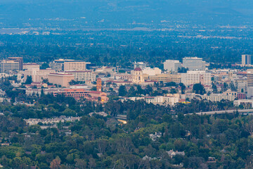 Fototapeta na wymiar Twilight high angle view of the beautiful Pasadena City hall and Pasadena downtown
