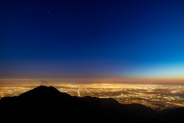 Sunset high angle view of the Los Angeles area