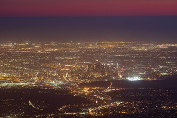 Sunset high angle view of the Los Angeles area