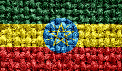 Ethiopia flag on fabric texture. 3D image