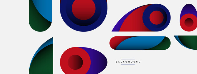 Abstract background. Minimal geometric circles and round style shapes with deep shadow effects. Trendy technology business template for wallpaper banner or background