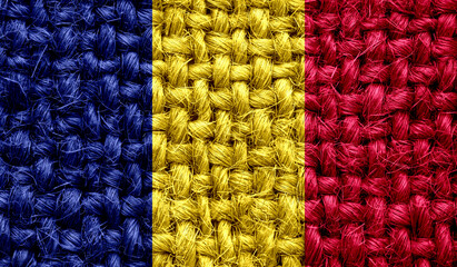 Romania flag on fabric texture. 3D image