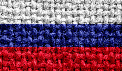 Russia flag on fabric texture. 3D image