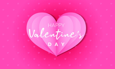 Happy valentines day big pink paper cut hearts have many tiny, thin pink hearts on the sides, on a pink background.