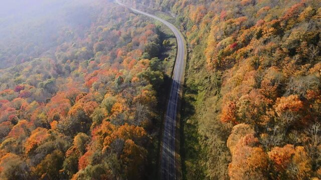 Aerial of Windy Road on Autumn Mountain Pass