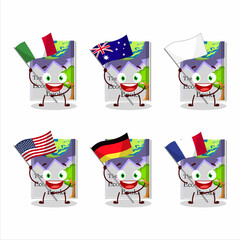 Economic books cartoon character bring the flags of various countries