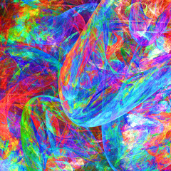 Composición de arte digital psicodélico consistente en una maraña de trazos coloridos formando un conjunto con aspecto de células luminosas obteniendo energía.