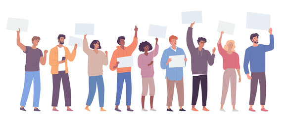 Protesting crowd of people with placards. Democratic right to protest