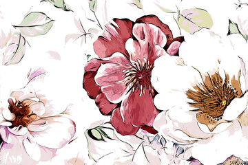 Panele Szklane Podświetlane  abstract floral rose peony bouquet illustration