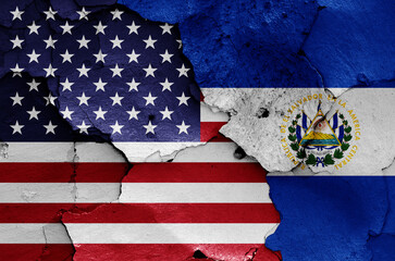 flags of USA and El Salvador painted on cracked wall