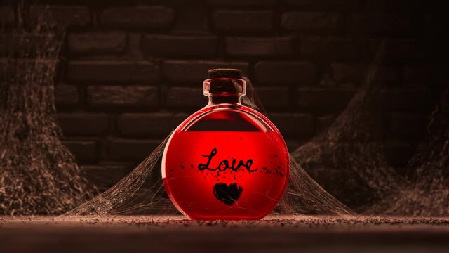Love potion in a glass bottle found in an old basement. Magic, romance.