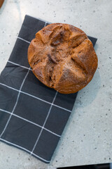 Top view Fresh homemade crisp bread. Bread at leaven.