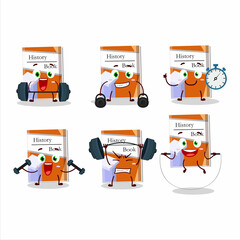A healthy history books cartoon style trying some tools on Fitness center