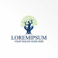 2 hands and body with leaves like  Tree or plant image graphic icon logo design abstract concept vector stock. Can be used as a symbol related to Nature or green.