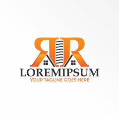 Double R or letter RR font with Roof house and building image graphic icon logo design abstract concept vector stock. Can be used as a symbol related to initial or property.