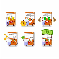 History books cartoon character with cute emoticon bring money
