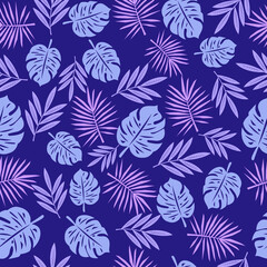 illustration Tropical leaves seamless pattern , Doodle tropical leaves 