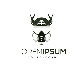 logo of a person wearing a mask and horns on the head