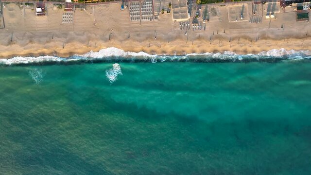 Beach infrastructure aerial view 4 k Alanya Turkey