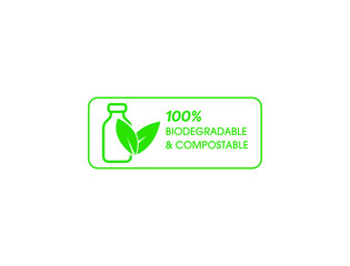 100% biodegradable and compostable plastic icon vector illustration
