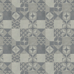 Geometric decoration formed by different cement textures. Geometric wall.