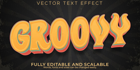 Vintage text effect, editable groovy and retro text style