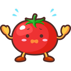 汗をかくかわいいトマトのキャラクターのイラスト
