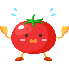 汗をかくかわいいトマトのキャラクターのイラスト
